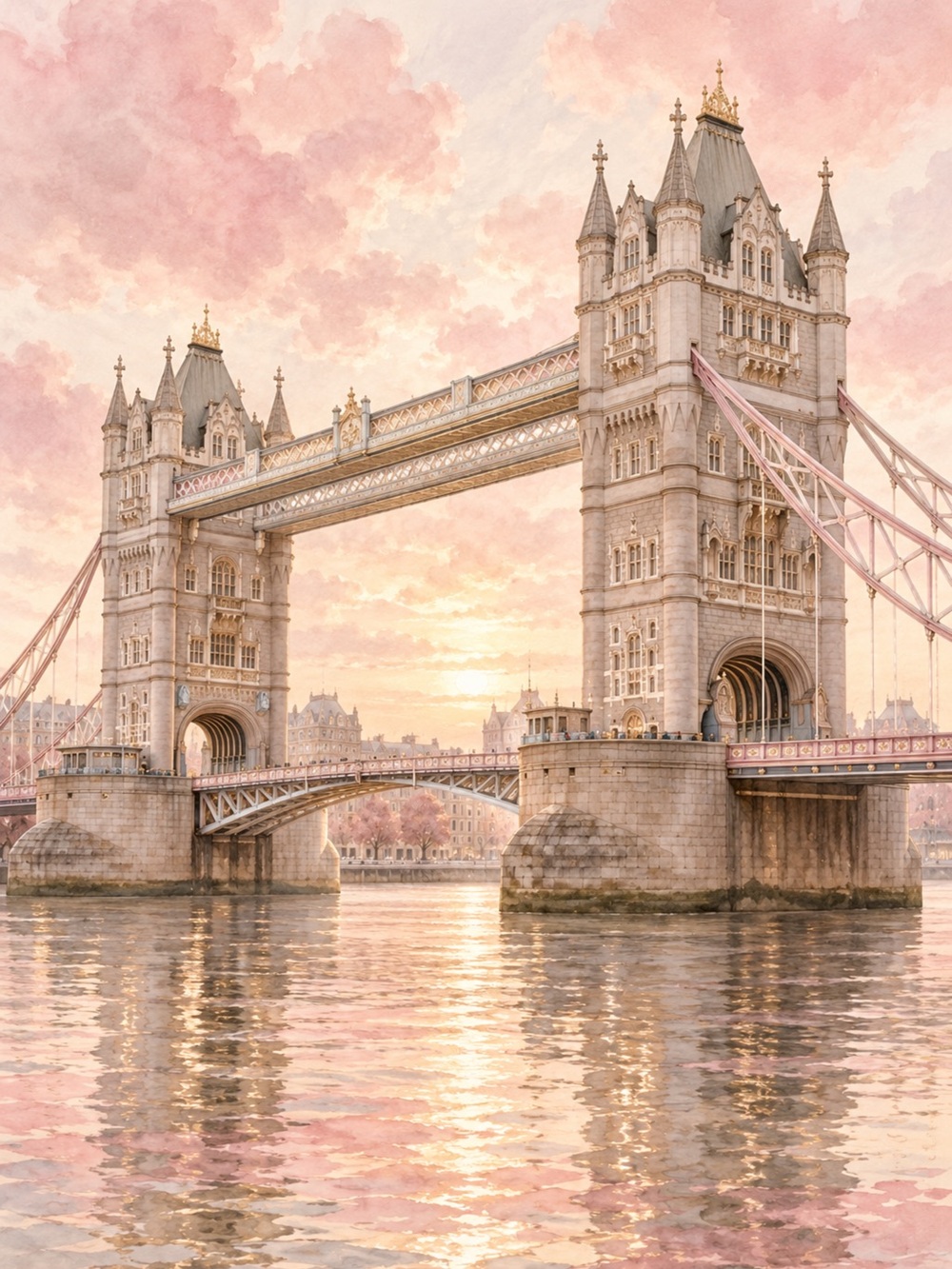 Tower Bridge Sunset Art Print - Pink and Gold Tones